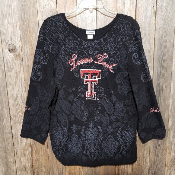 Texas Tech XL Black Red Knit Tee Top Women's Red Raiders Paisley Long Sleeve - Picture 1 of 6